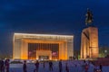 BISHKEK, KYRGYZSTAN - MAY 6, 2017: Manas statue and State History Museum at Ala Too square in Bishkek, capital of Kyrgyzsta Royalty Free Stock Photo