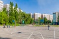 BISHKEK, KYRGYZSTAN - MAY 11, 2017: Playground in Vostok 5 neighborhood in Bishkek, capital of Kyrgyzsta