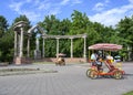 BISHKEK, KYRGYZSTAN - MAY 17, 2022: Vacationing families of residents of Bishkek, the capital of Kyrgyzstan, near the Kurmanzhan Royalty Free Stock Photo