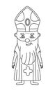 Bishop coloring page vector. Cute smiling priest in black line style. Easter coloring book Royalty Free Stock Photo