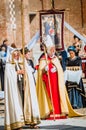 Bishop, priests and monks wearing medieval Dress