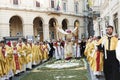 Bishop and Priests in the religious procession of Corpus Domini