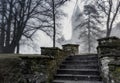 bishop`s castle in the morning fog