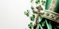 Bishop Saint Patrick's on a light background. Holiday St. Patrick's Day Background, copy space