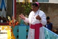 Bishop Shyamal Bose leads prayer at the tomb of Croatian missionary, Jesuit father Ante Gabric in Kumrokhali, West Bengal, India