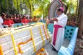 Bishop Shyamal Bose leads prayer at the tomb of Croatian missionary, Jesuit father Ante Gabric in Kumrokhali, West Bengal, India