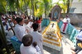 Bishop Shyamal Bose leads prayer at the tomb of Croatian missionary, Jesuit father Ante Gabric in Kumrokhali, West Bengal, India