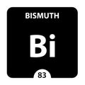 Bismuth symbol. Sign Bismuth with atomic number and atomic weight. Bi Chemical element of the periodic table on a glossy white