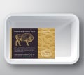 Bison Abstract Vector Plastic Tray Container Cover. Premium Quality Meat Packaging Design Label Layout. Hand Drawn