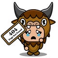 Bison animal mascot costume holding a board page not found Royalty Free Stock Photo