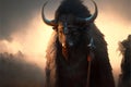 Bison animal portrait dressed as a warrior fighter or combatant soldier concept. Ai generated