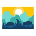 Bison animal silhouette desert savanna landscape design vector illustration