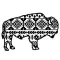 Bison aztec style. Tribal design ethnic ornaments vector print art black graphic illustration isolated Royalty Free Stock Photo