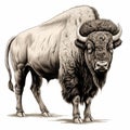 Detailed Bison Illustration With High-contrast Shading And Precisionist Art