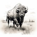Aggressive Digital Illustration Of A Bison In The Grass