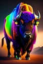 A bison in flame. Ai generated.