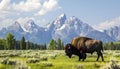 Bison at Grand Teton Mountains Royalty Free Stock Photo