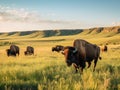 Ai Generated illustration Wildlife Concept of Bison in Grasslands Wind Cave National Park South Dakota