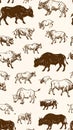 Bison Herd Illustration on Beige Background Royalty Free Stock Photo