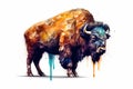 Bison in low poly style on a white background. 3d rendering generative ai