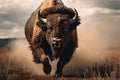 Bison running in the steppe. Wild animal in nature, buffalo in the wild, AI Generated Royalty Free Stock Photo