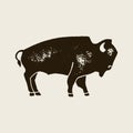 Bison Silhouette Icon. Vector Hand draw bison Symbol of America In Retro style with Grunge Texture