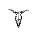 Bison skull hand drawing by ink. Buffalo cranium vector illustration. Cow head bone black isolated on white background Royalty Free Stock Photo