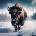Bison In A Snowy Field
