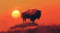 Bison standing on hill at sunset. Generative AI Royalty Free Stock Photo