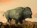 Bison by sunset- 3D render Royalty Free Stock Photo