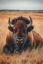 Bison in tall grass Royalty Free Stock Photo