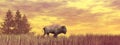 Bison walking ahead - 3D render Royalty Free Stock Photo