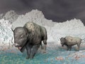 Bisons in the mountain - 3D render Royalty Free Stock Photo
