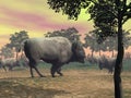 Bisons in the nature - 3D render Royalty Free Stock Photo