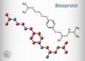 Bisoprolol molecule. It is cardioselective beta-blocker, used to treat high blood pressure, hypertension. Structural chemical