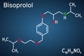 Bisoprolol molecule. It is cardioselective beta-blocker, used to treat high blood pressure, hypertension. Structural chemical