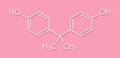 Bisphenol A (BPA) plastic pollutant molecule. Chemical often present in polycarbonate plastics, has estrogen disrupting effects.