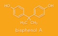 Bisphenol A (BPA) plastic pollutant molecule. Chemical often present in polycarbonate plastics, has estrogen disrupting effects.