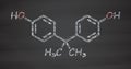 Bisphenol A (BPA) plastic pollutant molecule. Chemical often present in polycarbonate plastics, has estrogen disrupting effects Royalty Free Stock Photo