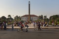 Street scene in the city of Bissau with people at the Praca dos Herois Nacionais, in Guinea-Bissau