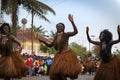 Group of beautiful young girls dancing during the Carnival Celebrations in the city of Bisssau