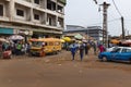 Street scene in the city of Bissau with people at the Bandim Market, in Guinea-Bissau, West Africa