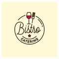 Bistro catering logo. Round linear with wine glass