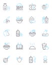 Bistro food linear icons set. Croissant, Baguette, Quiche, Crepe, Ratatouille, Escargot, Charcuterie line vector and