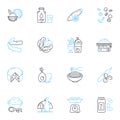 Bistro food linear icons set. Croissant, Baguette, Quiche, Crepe, Ratatouille, Escargot, Charcuterie line vector and