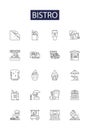 Bistro line vector icons and signs. eatery, cafe, restaurant, bar, lounge, brasserie, tapas, diner outline vector