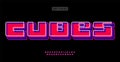8-bit arcade alphabet, retro neon typography, bold squared letters with 3D layered shadow. Modular Y2K font for vibrant