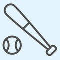 Bit and ball line icon. Cricket or baseball equipment with ball. Sport vector design concept, outline style pictogram on Royalty Free Stock Photo