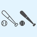 Bit and ball line and solid icon. Cricket or baseball equipment with ball. Sport vector design concept, outline style Royalty Free Stock Photo