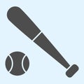 Bit and ball solid icon. Cricket or baseball equipment with ball. Sport vector design concept, glyph style pictogram on Royalty Free Stock Photo